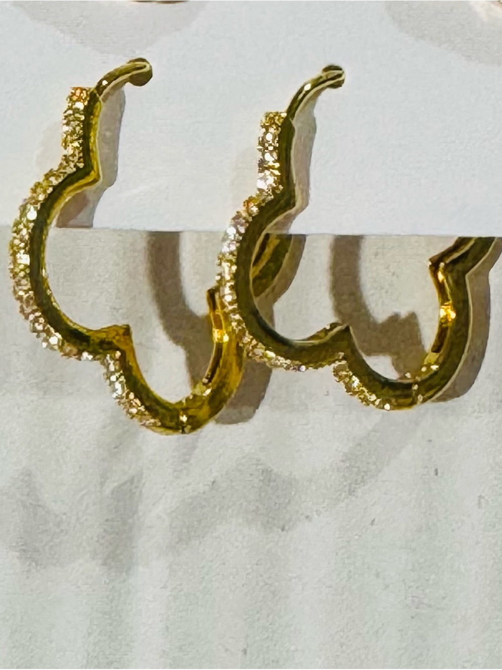 NWOT Gold Clover Hoop Earrings with Crystal Accents